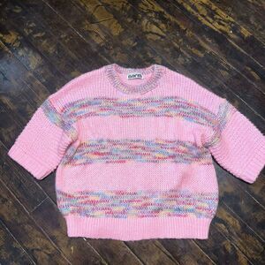 One Eleven North barbiecore striped Anthro pullover sweater
